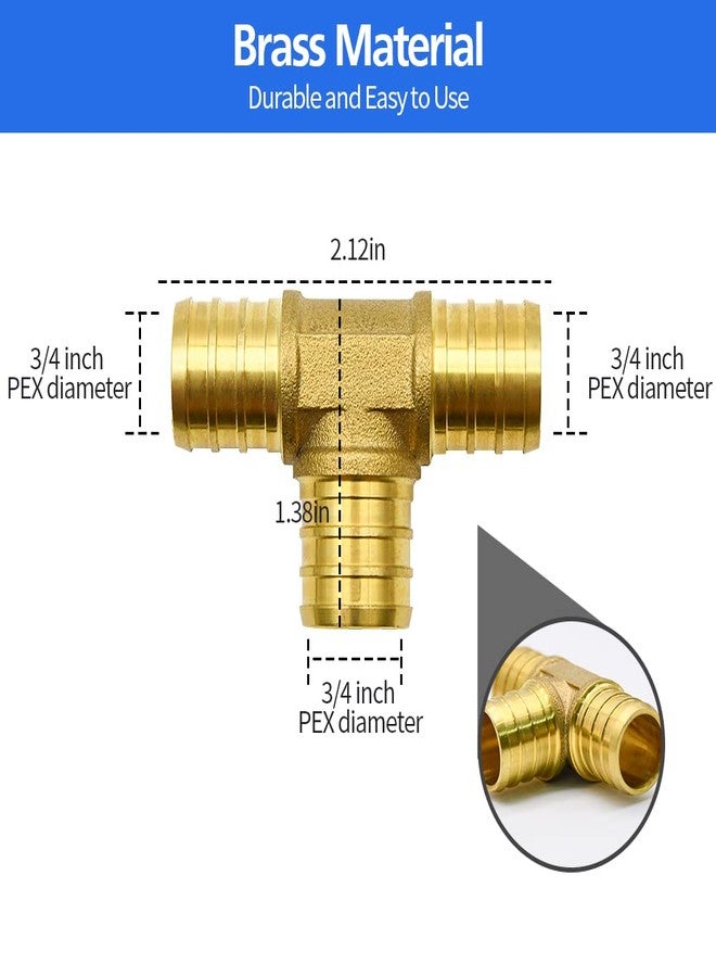 Ruby Q 10 Pack 3/4" PEX Fittings, Brass Tee Fittings, for PEX Tubing Pipe - Image 3